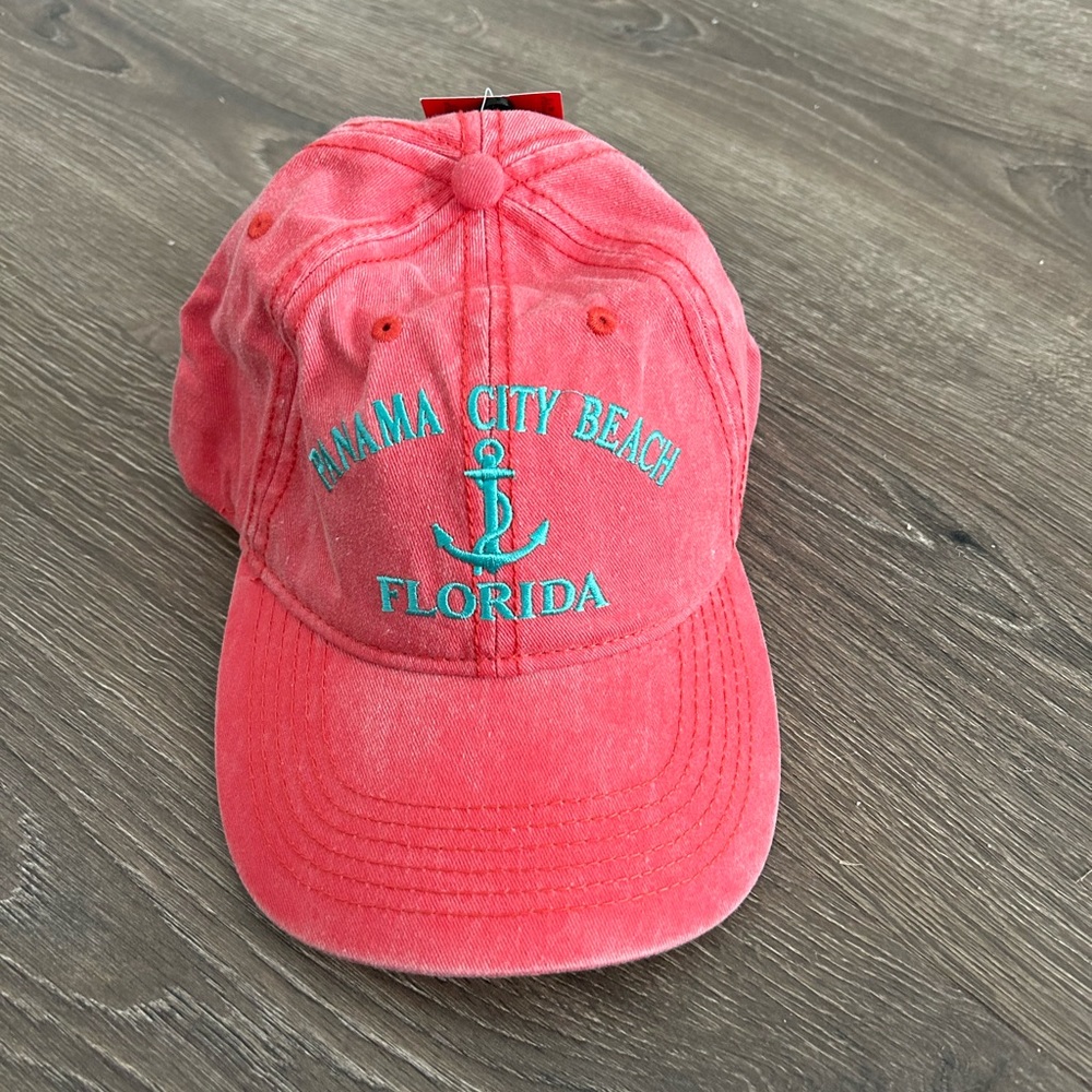 Panama City Beach Baseball Cap Coral & Aqua Color with washed look NWT